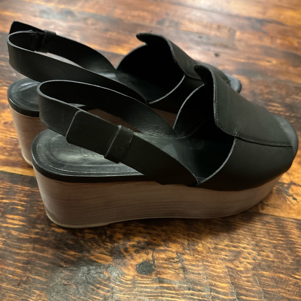TIBI women Black leather platform wedge sandals shoes  Size EU 38.5 Brazil Made